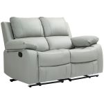 HOMCOM PU Leather Manual Recliner Sofa, Double Reclining Loveseat with Pullback Control Footrest for Living Room, Light Grey
