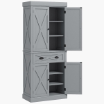 HOMCOM 72" Kitchen Cabinet, Pantry Storage Cabinet with 4 Doors and 2 Adjustable Shelves, Large Central Drawer, Gray
