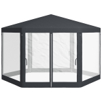 Outsunny Φ13' Hexagon Party Tent Patio Gazebo Outdoor Activity Event Canopy Quick Sun Shelter Pavilion with Netting Mesh Sidewall Dark Grey