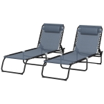 Outsunny 2 Folding Chaise Lounge Pool Chairs with 4-Position Reclining Back, Pillow, Breathable Mesh & Bungee Seat, Gray
