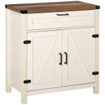 HOMCOM Farmhouse Kitchen Storage Cabinet, Sideboard Buffet Cabinet with 2 Rustic Barn Doors and Drawer, White
