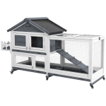 PawHut 65" Wooden Rabbit Hutch, Pet Playpen with Openable Roof & Storage Box for Rabbits and Small Animals, Gray