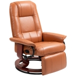 HOMCOM Faux Leather Recliner Chair, Swivel Recliner with Footrest, Armrest and Wood Base for Living Room, Light Brown
