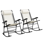 Outsunny Outdoor Rocking Chair Set of 2, Patio Folding Lawn Rocker Set with Headrests for Yard, Patio, Deck, Backyard, Cream