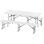 Outsunny 6FT 3-Piece Portable Outdoor Camping Table Bench Set with Carrying Handles, Folding Picnic Table with 2 Benches, White