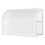 Outsunny Lean-to Greenhouse Outdoor Gardening Green House with Windows and 2 Zipper Doors, 10' x 5' x 7', White