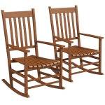 Outsunny Outdoor Rocking Chair Set of 2, Patio Wooden Rocking Chair with Smooth Armrests, High Back for Garden, Balcony, Porch, Supports Up to 352 lbs, Teak