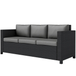 Outsunny Deluxe 3 Seat Rattan Wicker Sofa Garden Outdoor Patio Furniture with Cushion, Grey