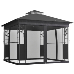 Outsunny 10' x 10' Outdoor Gazebo with Shelves and Netting, UV30+ Double Roof Patio Gazebo for Lawn, Backyard and Deck