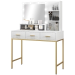 HOMCOM Illuminated Dressing Table, LED Vanity Table with Mirror, 3 Drawers and Storage Shelves for Bedroom, White