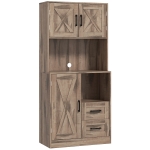 HOMCOM 60" Kitchen Pantry Storage Cabinet, Farmhouse Kitchen Hutch w/ Microwave Oven Countertop, Adjustable Shelves, Gray Wash