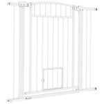 PawHut 30"-41" Extra Wide Walk Through Dog Gate w/ Cat Door, 3-Inch & 5.5-Inch Extension Kits, 37" High