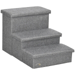 PawHut 3-Step Pet Stairs with Storage, Dog Steps for Couch, Bed, Gray