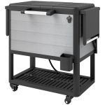 Outsunny 104 Quart Large Capacity Outdoor Cooler Cart, Patio Rolling Ice Chest with Bottle Opener Shelves Wheels, Gray