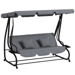 Outsunny Free Standing Swing Bench, Porch Swing with Stand, Adjustable Canopy, Cushion and Pillows, Dark Gray