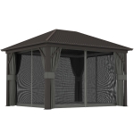 Outsunny 10' x 12' Outdoor Hardtop Gazebo Metal Roof Patio Gazebo with Aluminum Frame, Mesh Nettings, Dark Grey