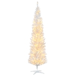 HOMCOM 7' Pre Lit Artificial Pencil Christmas Trees, Xmas Tree with Realistic Branches and Warm White LED Lights, White