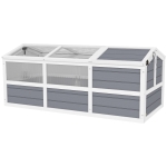 PawHut Wooden Tortoise Habitat Outdoor w/ Bottomless Design, Doors, PC Sun Panel Windows, for Small Animals, Rabbit, Light Gray