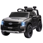 Qaba Ford Ranger Licensed 12V Ride on Car Battery Powered Kids Truck w/ Rear Storage Remote, Spring Suspension, Grey