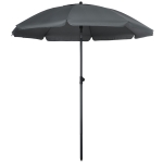 Outsunny 6ft Beach Umbrella, Outdoor Sun Shade Parasol with Push Button Tilt, Ruffled 
 UV50+ Vented Canopy, Dark Grey