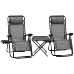 Outsunny Zero Gravity Chair Set of 2 Patio Chair with Side Table Cupholders and Pillows for Pool, Backyard, Lawn, Beach, Grey