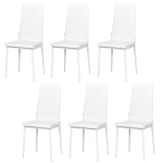 HOMCOM High Back Dining Chairs, Modern Upholstered PU Leather Accent Chairs with Metal Legs for Kitchen, Set of 6, White
