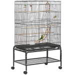 PawHut 52" Bird Cage with Rolling Stand, Toys, for Budgies Canaries Black