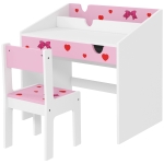 Qaba Kids Study Desk with Storage, Kids Desk and Chair Set for Bedroom & Study Room, Aged 3-6 Years, Pink