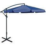 Outsunny 11FT Offset Hanging Patio Umbrella Cantilever Umbrella with Easy Tilt Adjustment, Cross Base and 8 Ribs for Backyard, Poolside, Lawn and Garden, Blue