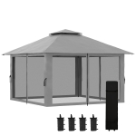 Outsunny 13' x 13' Pop Up Canopy, 2-Tier Roof Easy up Tent Shelter with Nettings Carry Bag Weight Bags for Garden, Patio, Grey