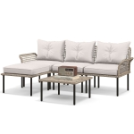 Outsunny 5-Piece Rattan Patio Furniture Set with Sofa, Chaise Lounge, Coffee Table, Footstools, Cushions, Cream White