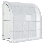 Outsunny 7' x 3' x 7' Outdoor Lean-to Walk-In Greenhouse w/ Roll-up Mesh Windows, Zipper Door and 3-Tier Shelves, White
