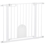PawHut 30"-41" Extra Wide Pet Gate Barrier with Small Door, 30"H Dog Gate with Safety Gate Barrier, Stair Pressure Fit, White
