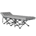 Outsunny 25.6" Wide Folding Bed, Camping Cot for Adults with Mattress, Carry Bag, Storage Pocket, Max Load 330 LBS, Light Grey