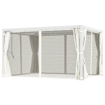 Outsunny 10' x 13' Outdoor Retractable Pergola w/ Sun Shade Aluminum Louvered Top, Pergola w/ Canopy, Curtains, Netting, Cream