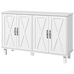 HOMCOM Kitchen Sideboard Cabinet with 4 Barn Doors and 2 Adjustable Shelves, Buffet Table for Living Room, Hallway, White