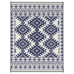 Outsunny Reversible Outdoor Rug, Waterproof Plastic Straw with Carry Bag, 9' x 12', Blue & White Rhombus Border