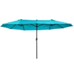 Outsunny 15ft Double-sided Patio Umbrella with Twin Canopy, Extra Large Outdoor Parasol with Crank for Pool, Deck, Market, Sky Blue