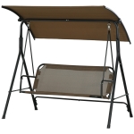 Outsunny 3-Seat Outdoor Patio Swing Chair w/ Cushion, Steel Frame Stand, Adjustable Tilt Canopy for Patio, Garden, Brown