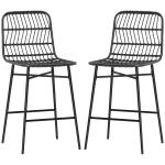 HOMCOM Rattan Counter Bar Stools Set of 2, 26" Counter Height Barstools with Back, Bar Chairs for Kitchen Island, Black