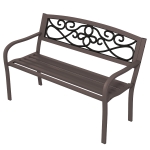 Outsunny 50" Outdoor Bench, Metal Garden Bench with Floral Pattern Backrest, Porch Bench with Slatted Seat for Park, Yard, Lawn, Brown