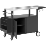 Outsunny Outdoor Grill Cart Table with Stainless Steel Top, Movable Pizza Oven Table with Foldable Side Table, Wheels