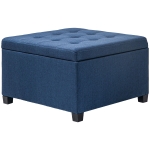 HOMCOM Round Storage Ottoman Bench, Button Tufted Ottoman with Flip Top for Living Room, Entryway and Bedroom, Blue