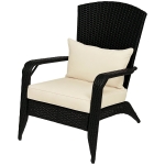 Outsunny Patio Wicker Adirondack Chair, Outdoor Rattan Fire Pit Chairs w/ Soft Cushions, Tall Backrest, Tilted Seat, Cream White