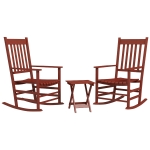 Outsunny Outdoor Rocking Chair Set of 2 with Side Table, Patio Wooden Rocking Chair with Smooth Armrests, High Back for Garden, Balcony, Porch, Supports Up to 352 lbs. , Wine Red