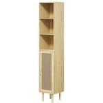 HOMCOM Tall Bathroom Cabinet with Rattan Doors, Freestanding Bathroom Storage Cabinet with Adjustable Shelves, Distressed Oak