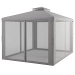 Outsunny 12' x 10' Patio Gazebo Outdoor Pavilion 2 Tire Roof Canopy Shelter Garden, Steel Frame w/ Mosquito Netting, Light Grey