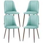 HOMCOM Upholstered Dining Chairs Set of 4, Velvet Accent Chair with Back and Wood-grain Steel Leg for Kitchen, Light Green