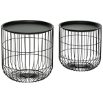 HOMCOM Coffee Table Set, Nest of Coffee Tables with Steel Wired Basket Body and Removable Top for Living Room, Black