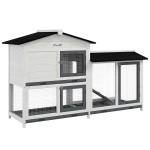 PawHut 62" Rabbit Hutch, Wooden Bunny Hutch, Guinea Pig Cage, Small Animal Enclosure with Run Area, Removable Tray, Asphalt Roof, Lockable Doors and Ramp, for Rabbits, Chickens, Ducks, White